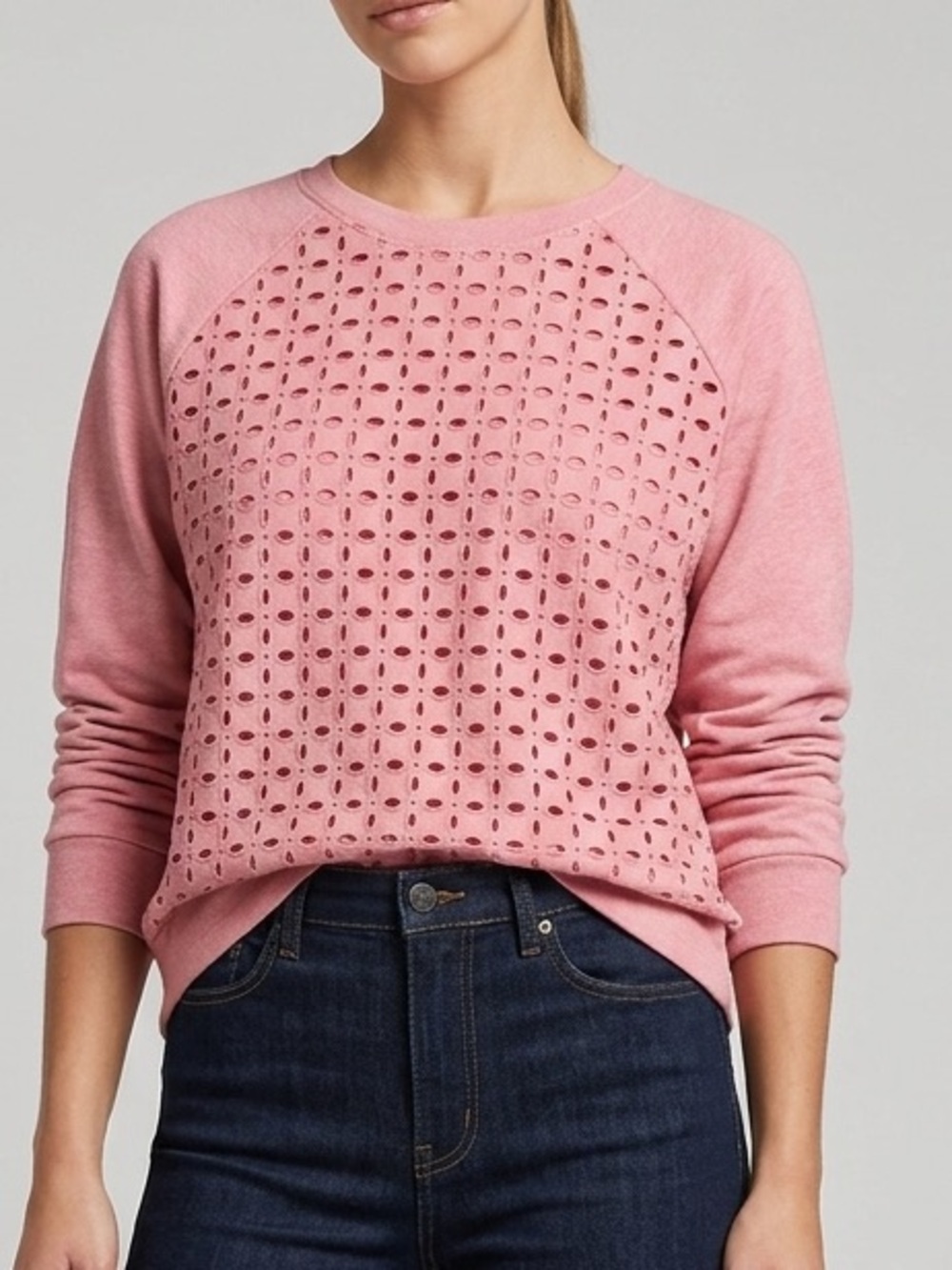 Cupio Blush Eyelet Crew Neck Sweatshirt
